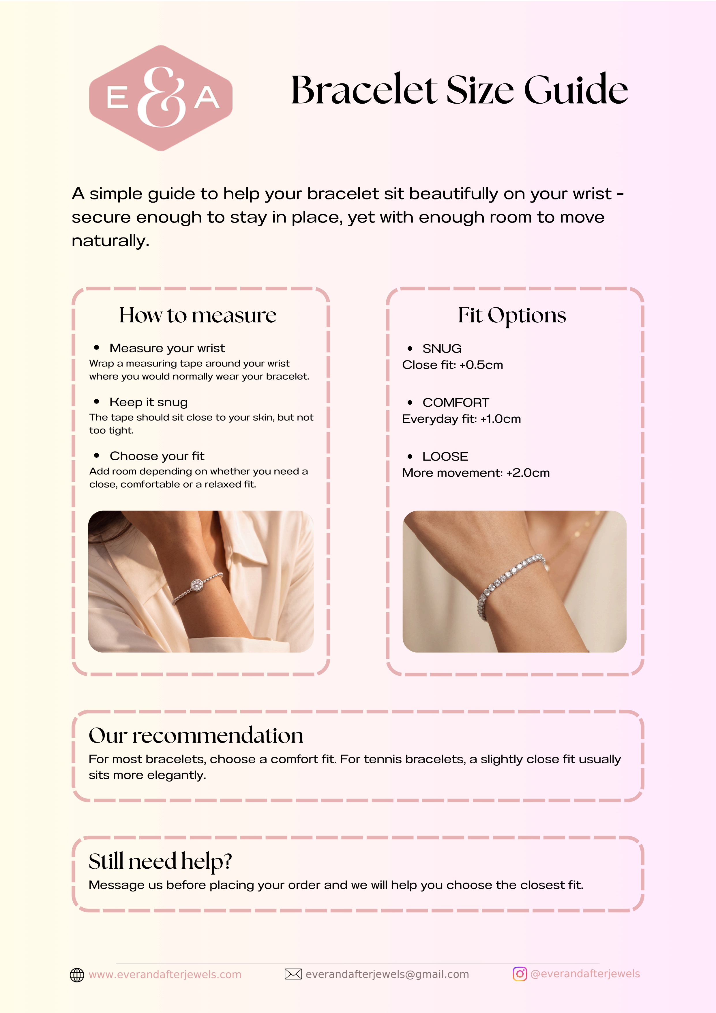 Ever & After Jewels Bracelet Size Guide